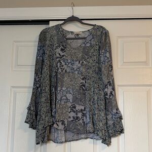 Easel Paisley Women's Blouse - Blue and Gray